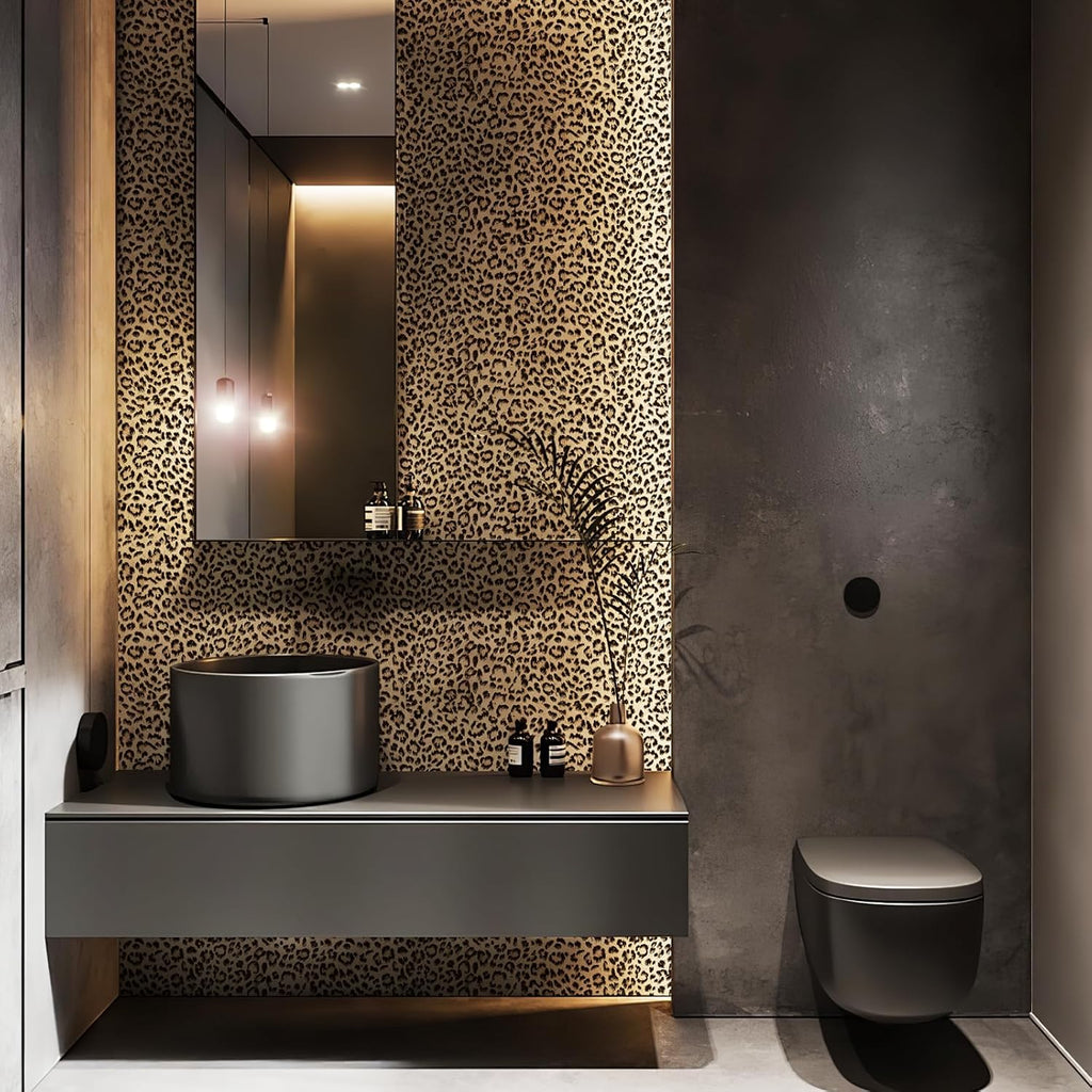 JiffDiff Leopard Print Peel and Stick Wallpaper, Waterproof Removable Self Adhesive Textured Wall Paper, Yellow Unique Funky Cheetah Contact Paper for Bedroom and Bathroom 480"X17.3"(57.6 sq. ft)