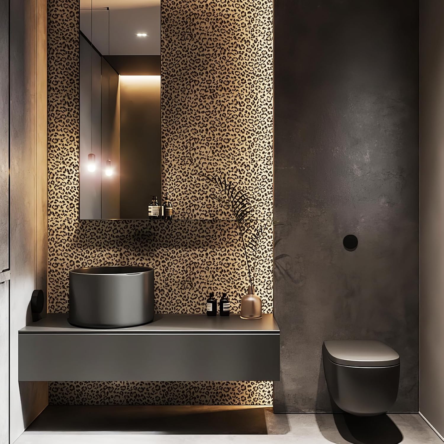 JiffDiff Leopard Print Peel and Stick Wallpaper, Waterproof Removable Self Adhesive Textured Wall Paper, Yellow Unique Funky Cheetah Contact Paper for Bedroom and Bathroom 480"X17.3"(57.6 sq. ft)