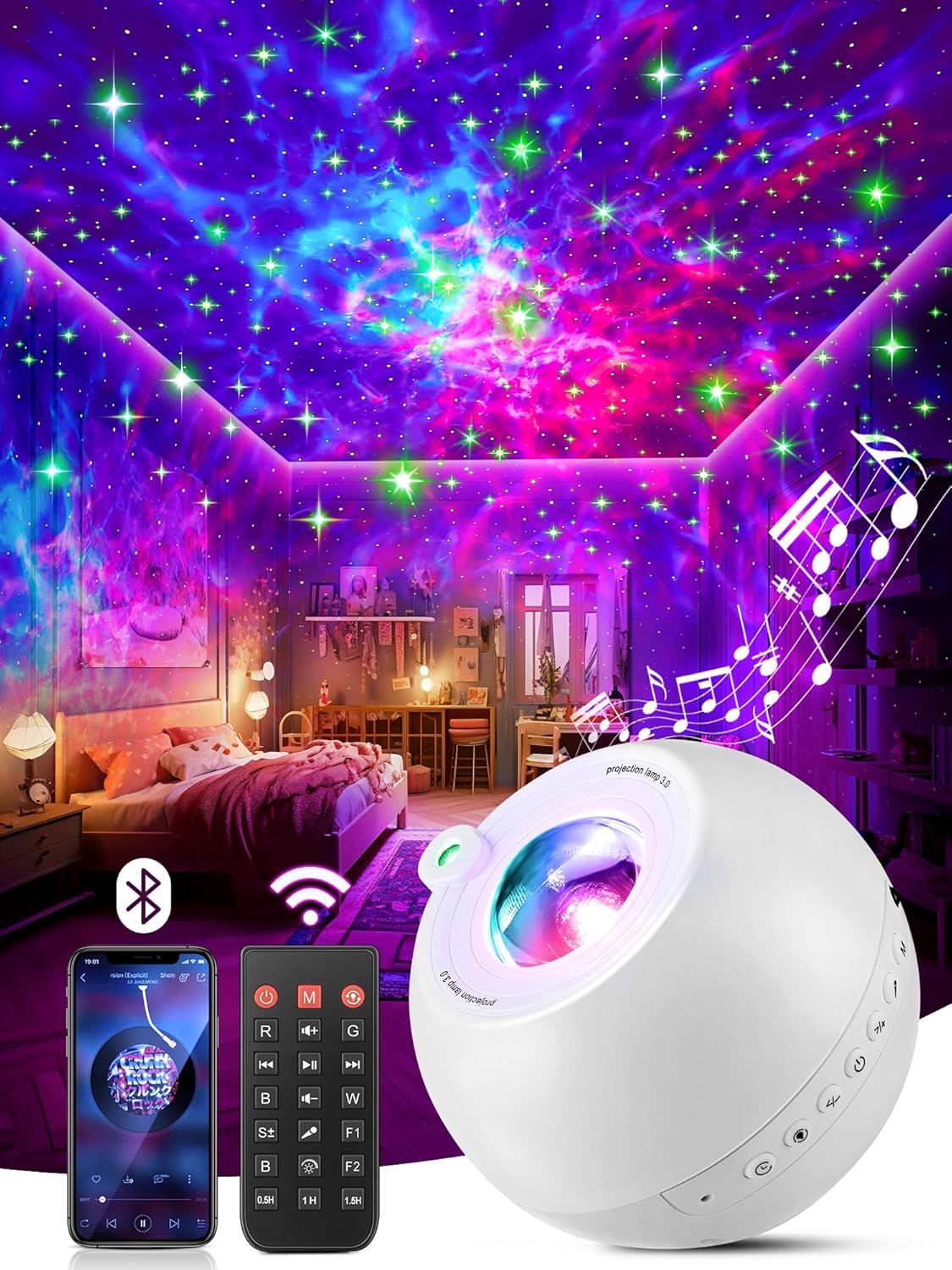 One Fire Galaxy Projector Star Projector 360 Modes Valentines Day Gifts Decorations 15 White Noise Birthday Gifts Night Light Bluetooth Lava Lamp Teen Girl Gift for Teen Boy Gift Room Decor Led Lights