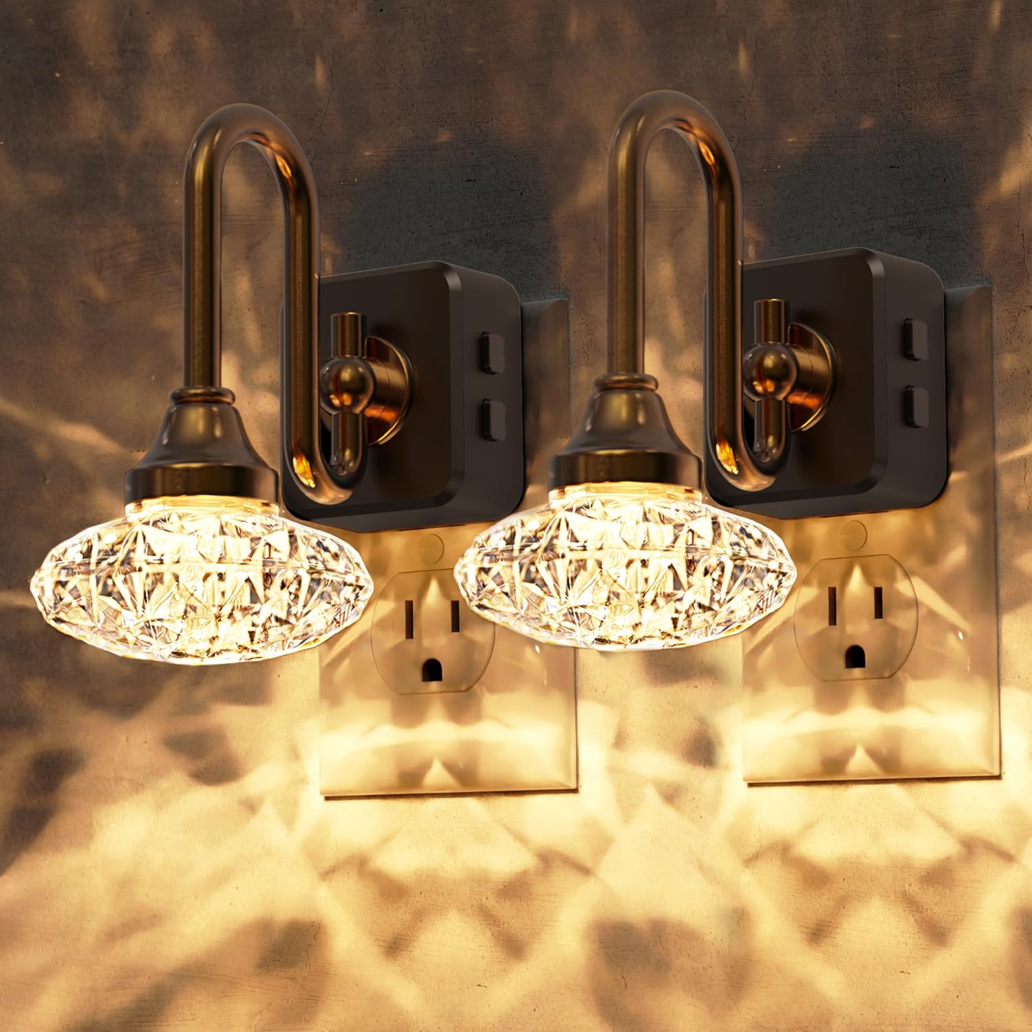 L LOHAS LED Night Lights Plug into Wall, 2 Pack 3000K Soft White LED Floral Night Light with Auto Sensor, 0-100lm Adjustable Brightness Plug in Nightlight, for Hallway Bedroom Stairway Gift