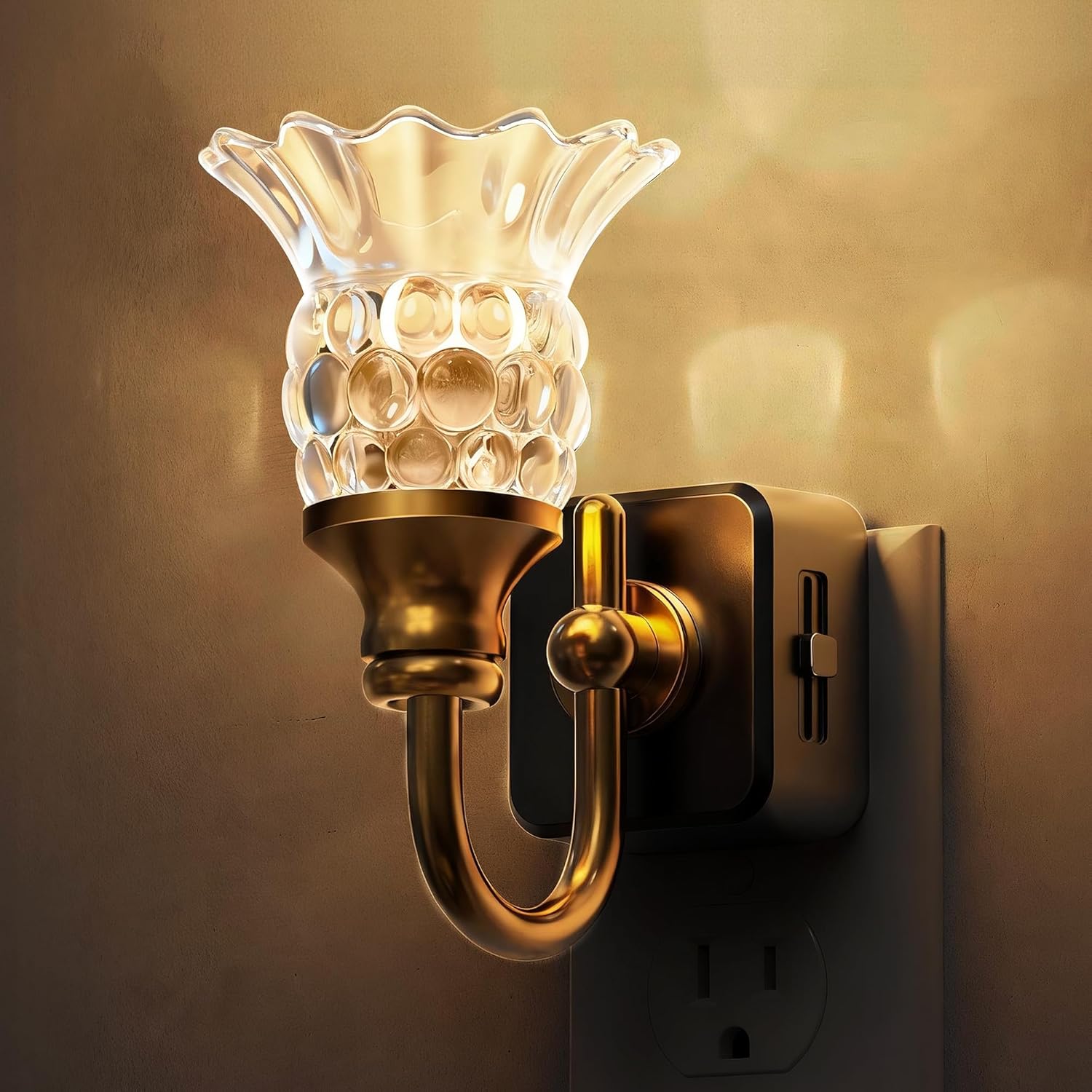 L LOHAS LED Night Lights Plug into Wall, 2 Pack 3000K Soft White LED Floral Night Light with Auto Sensor, 0-100lm Adjustable Brightness Plug in Nightlight, for Hallway Bedroom Stairway Gift