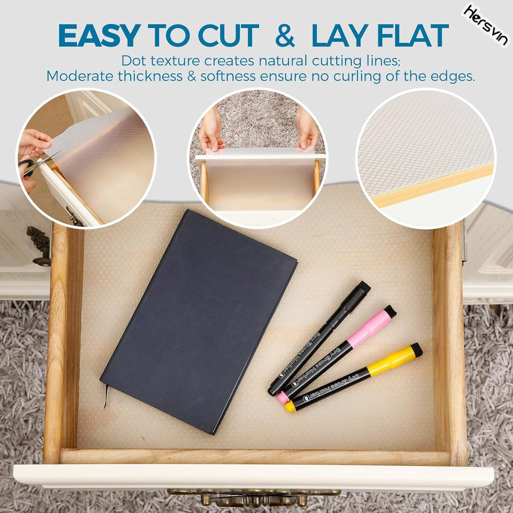 Hersvin Shelf Liner, 24" x20' Non-Adhesive Drawer Liners EVA Kitchen Cupboard Cabinet Covering Undersink Mat Washable Fridge Lining Paper for Home Office (Clear/Dot)