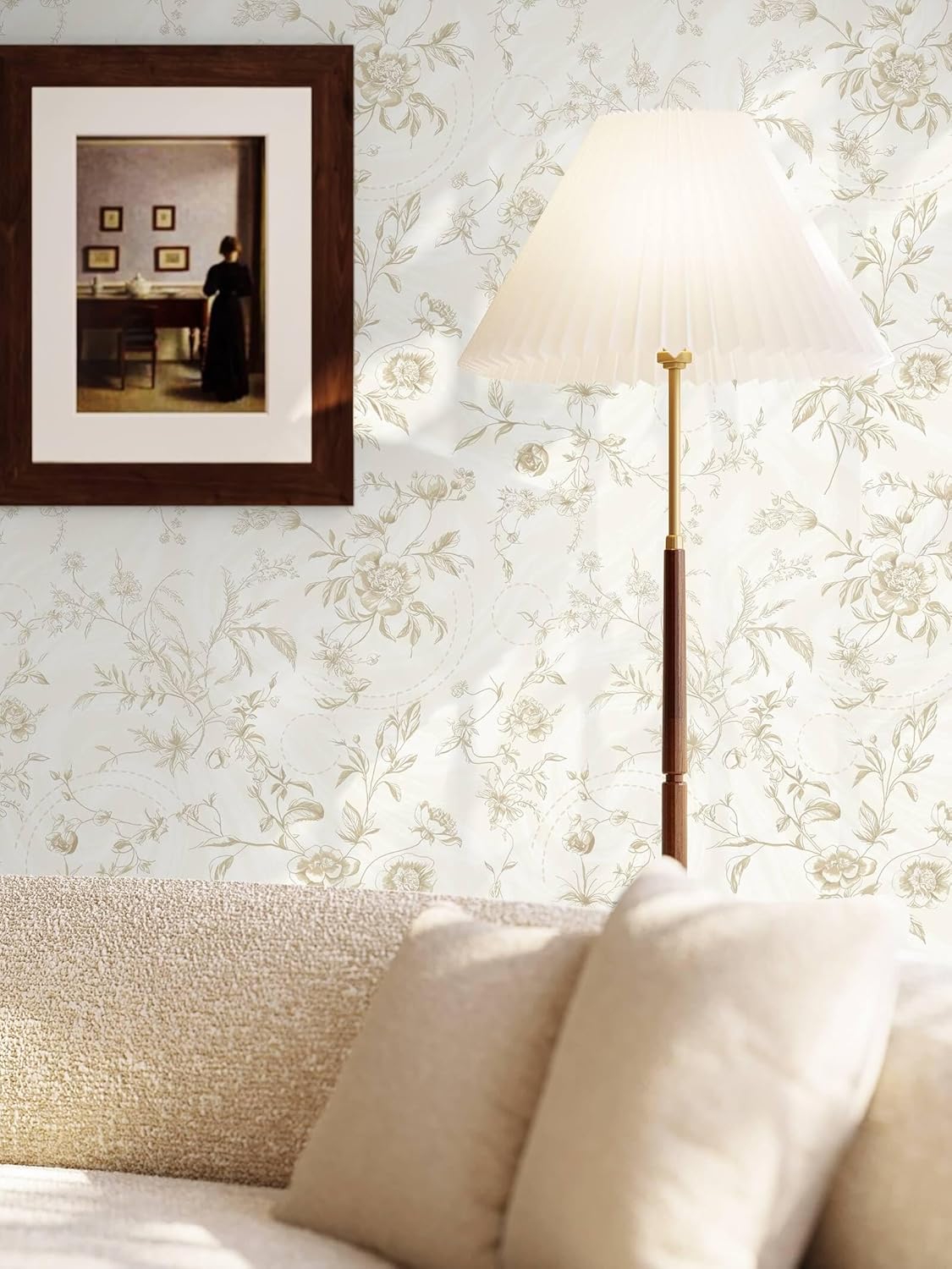 Ismoon Floral Peel and Stick Wallpaper Vintage Beige Stick on Wall Paper French Textured Contact Paper for Cabinet Removable Self Adhesive Wallpaper Vinyl Roll Shelf Decro, 17.3x393in