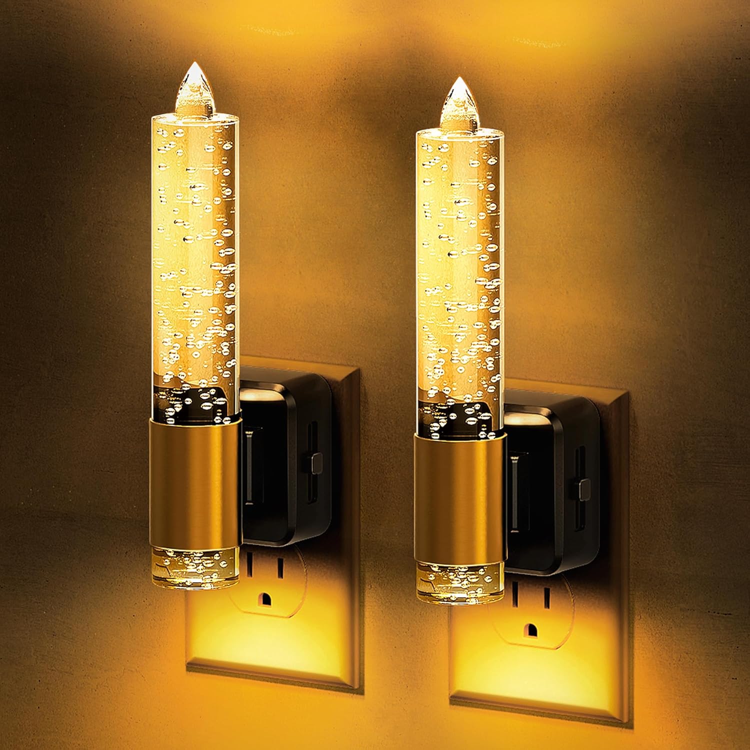 L LOHAS LED Night Lights Plug into Wall, 2 Pack 3000K Soft White LED Floral Night Light with Auto Sensor, 0-100lm Adjustable Brightness Plug in Nightlight, for Hallway Bedroom Stairway Gift