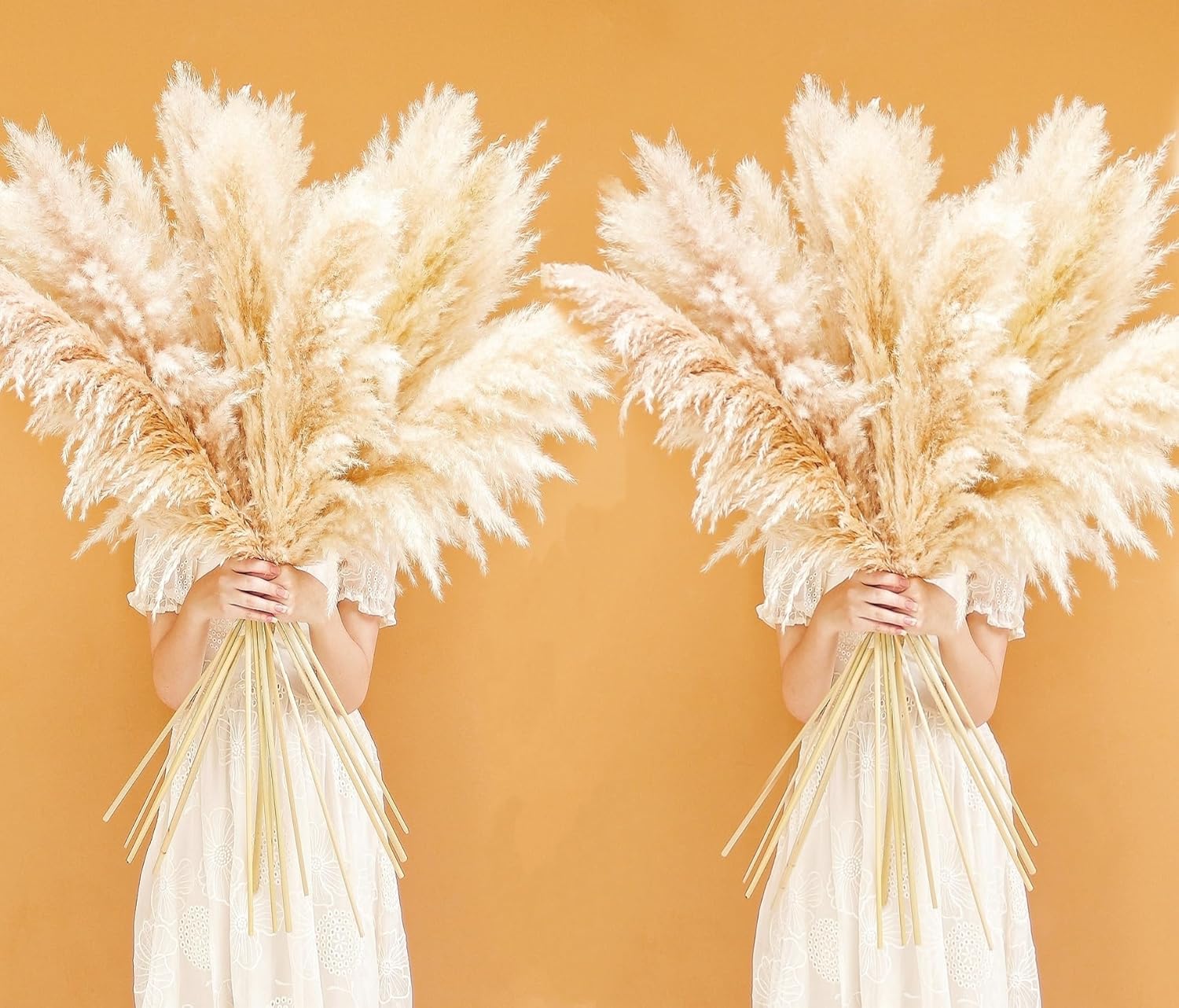 46" inch 20 Stems Natural Pampas Grass Decor Tall, Pompas Grass, Tall Pampas Grass for Weddingm, Farmhouse, Boho Home Decor (Beige)