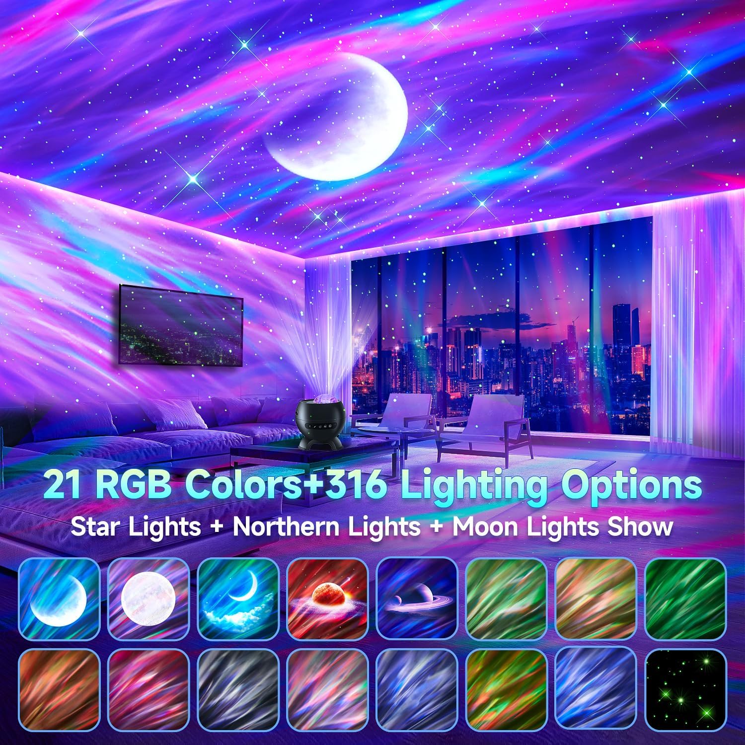 Northern Lights Projector Galaxy Projector for Bedroom, 300+Colors Modes Aurora Light,15White Noise&Bluetooth Star Projector Galaxy Lights, Remote Ambient Lighting,Lights for Bedroom Gifts for Boys