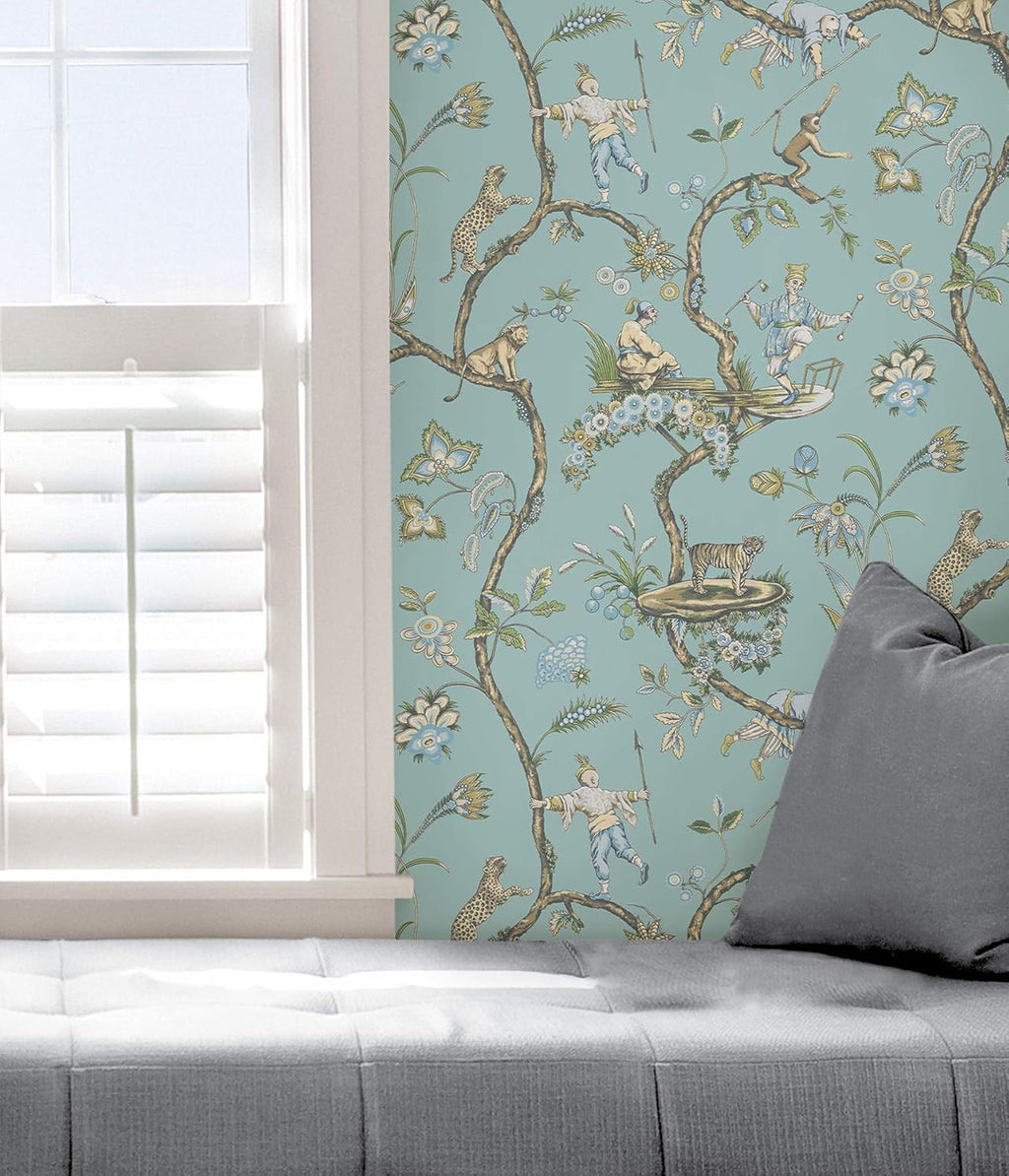 NuWallpaper x Scalamandre Blue Robin Egg Chinoise Exotique Self Adhesive Wallpaper, SCS3846