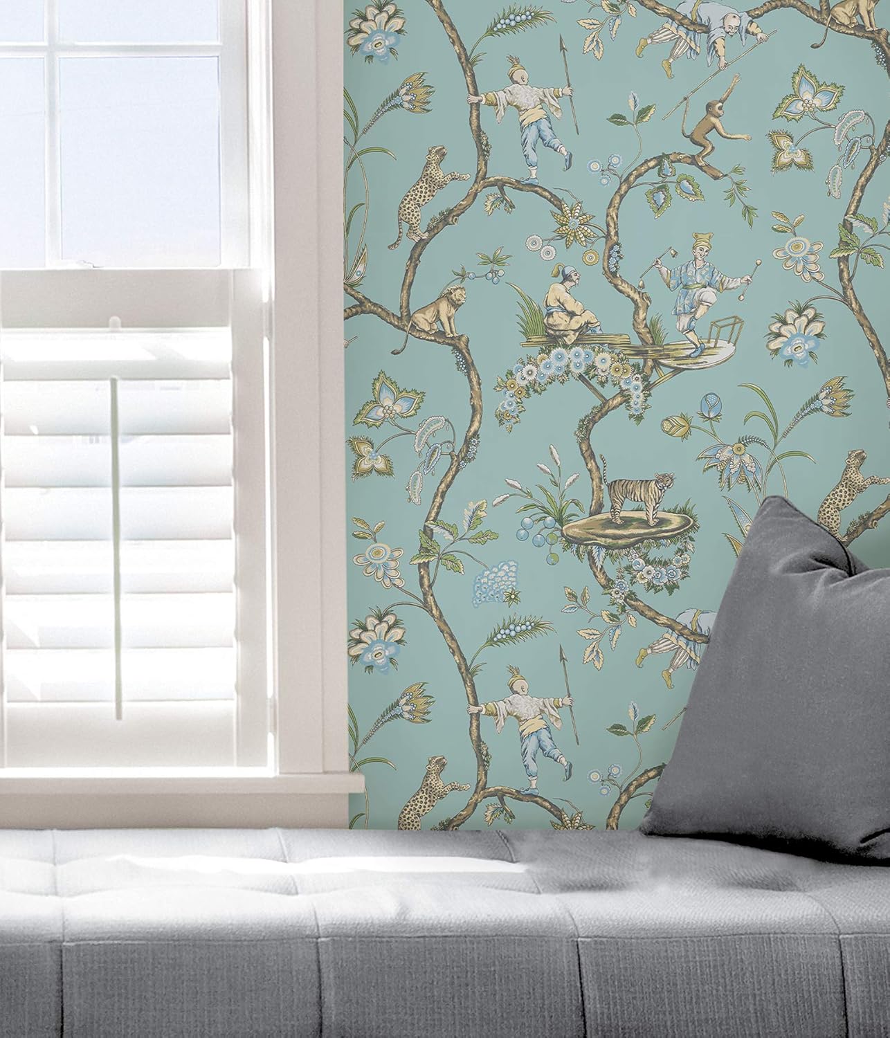 NuWallpaper x Scalamandre Blue Robin Egg Chinoise Exotique Self Adhesive Wallpaper, SCS3846
