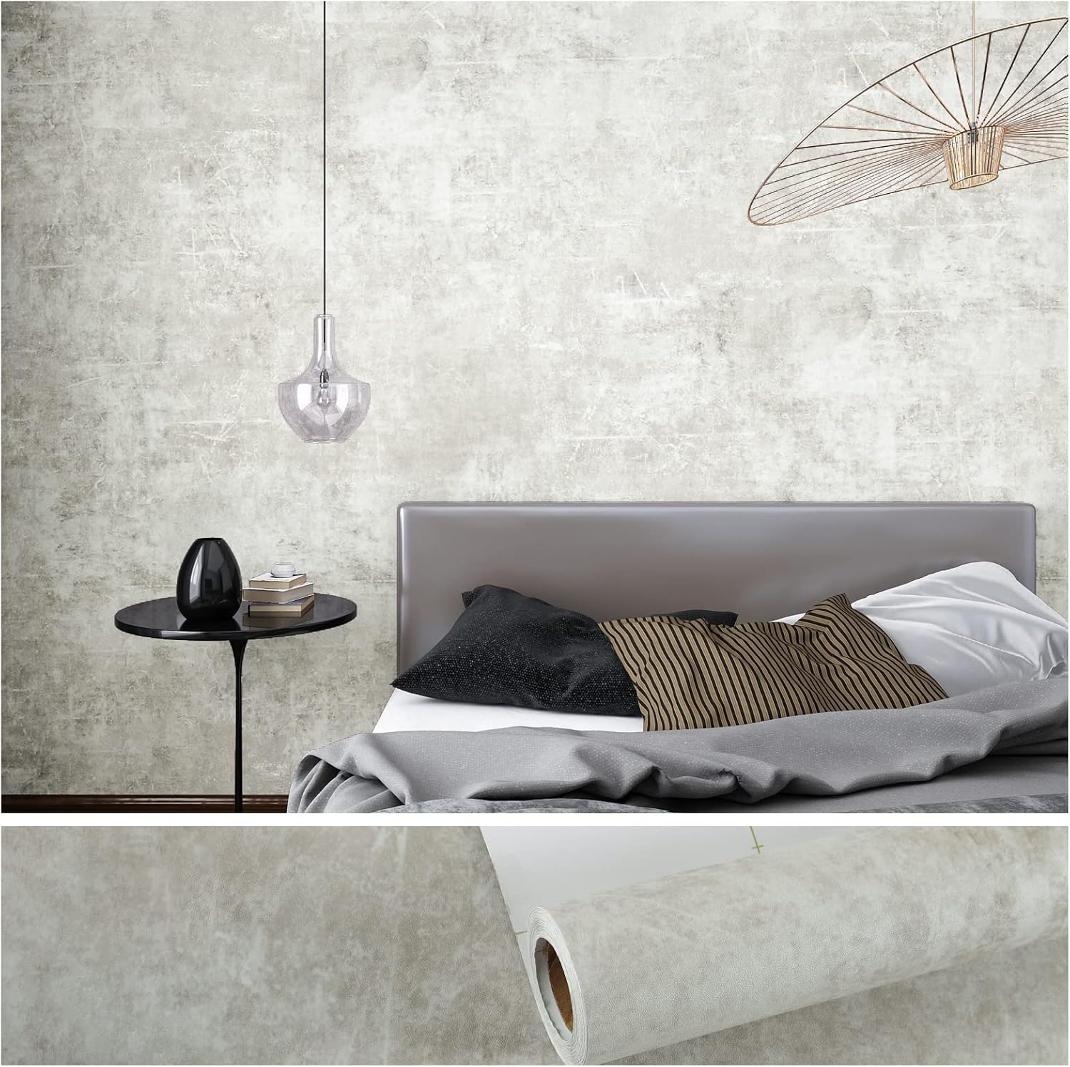VEELIKE Neutral Concrete Wallpaper Peel and Stick Boho Aesthetic Wallpaper for Bedroom Bathroom 354''x32'' Wide Concrete Contact Paper for Countertops Waterproof Cement Vinyl for Accent Walls Kitchen