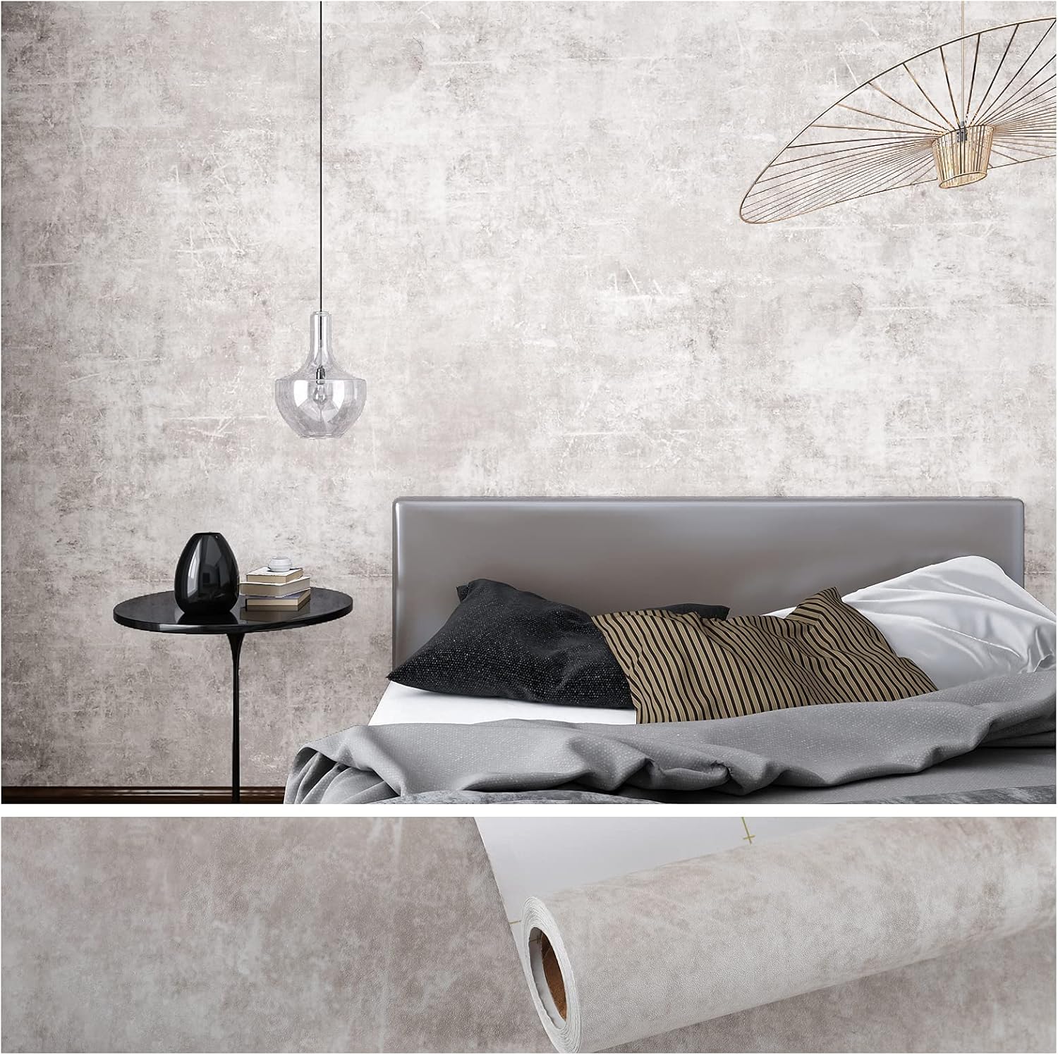 VEELIKE Neutral Concrete Wallpaper Peel and Stick Boho Aesthetic Wallpaper for Bedroom Bathroom 354''x32'' Wide Concrete Contact Paper for Countertops Waterproof Cement Vinyl for Accent Walls Kitchen