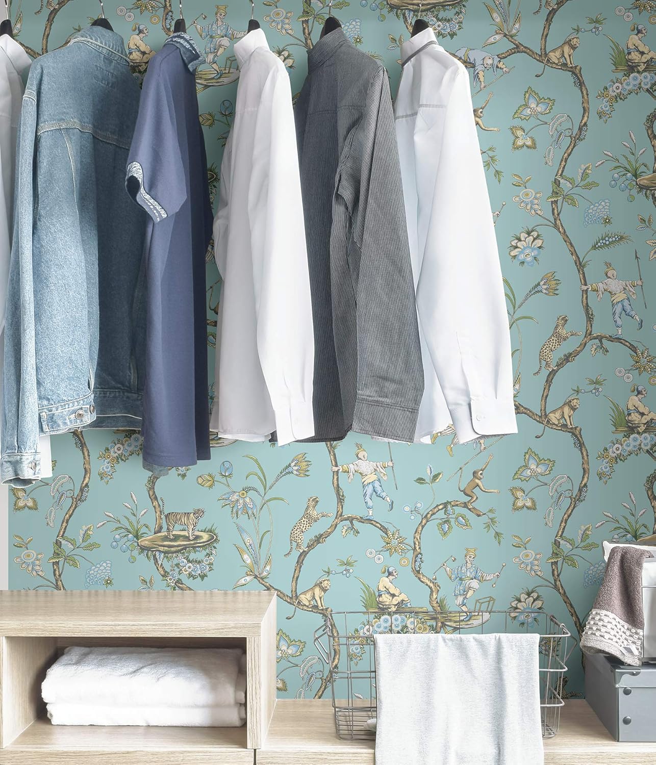 NuWallpaper x Scalamandre Blue Robin Egg Chinoise Exotique Self Adhesive Wallpaper, SCS3846