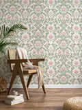 YXTII Floral Wallpaper Peel and Stick - 393.7" × 17.3" Pink and Green Wallpaper for Bedroom Decorative Self Adhesive Shelf Drawer Liner