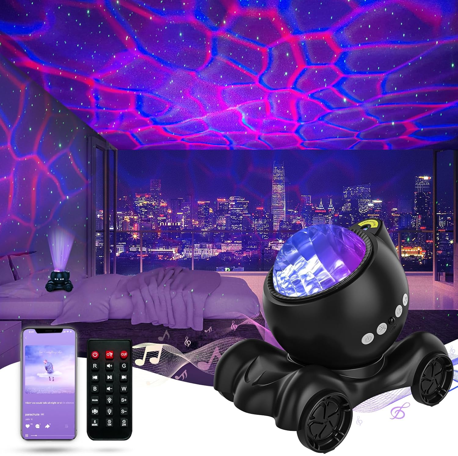 ENOKIK Galaxy Projector, Star Aurora Projector Built-in Bluetooth Speaker, Night Light for Kids Adults, White Noise Light for Home Decor/Relaxation/Party/Music/Gift (Black)