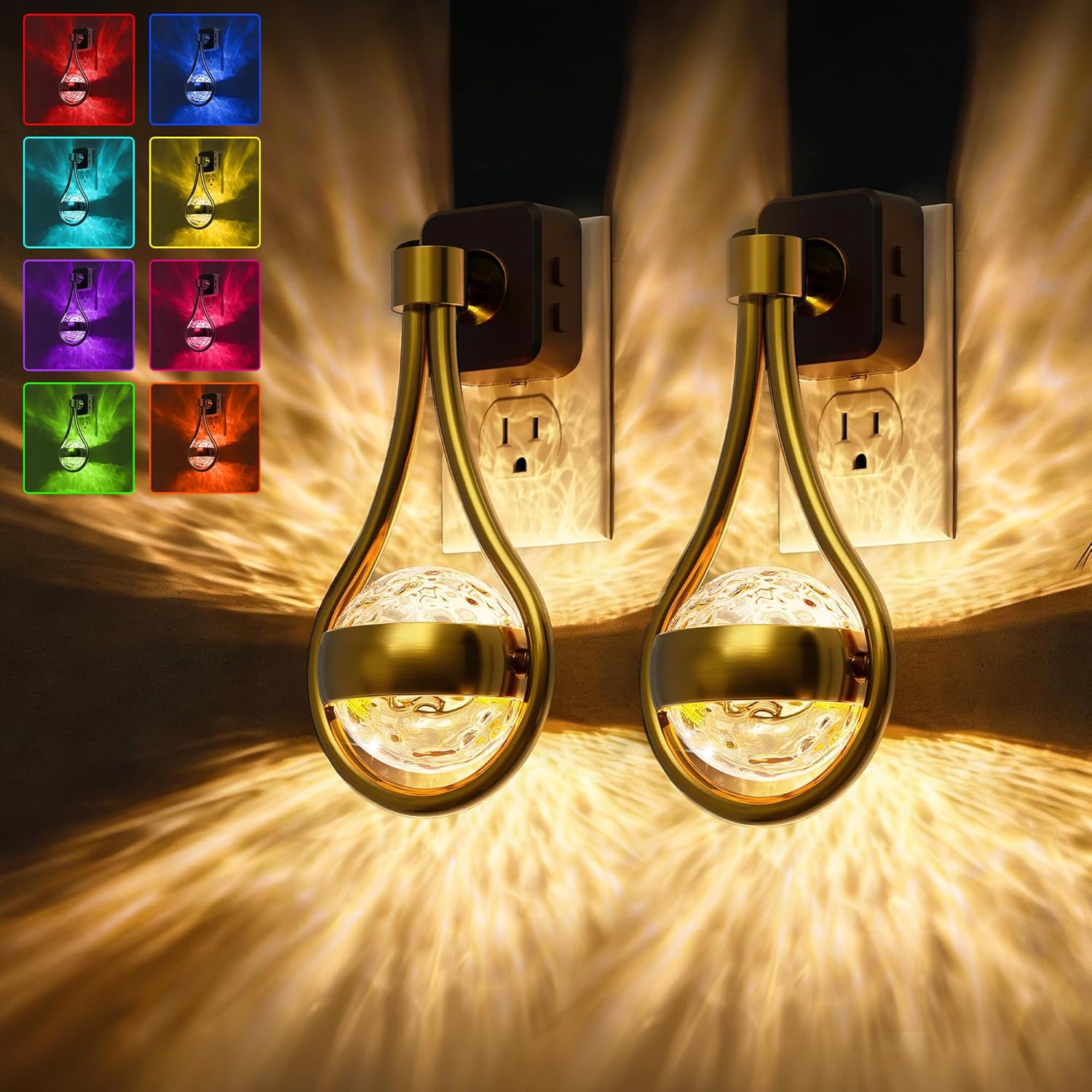 L LOHAS LED Night Lights Plug into Wall, 2 Pack 3000K Soft White LED Floral Night Light with Auto Sensor, 0-100lm Adjustable Brightness Plug in Nightlight, for Hallway Bedroom Stairway Gift