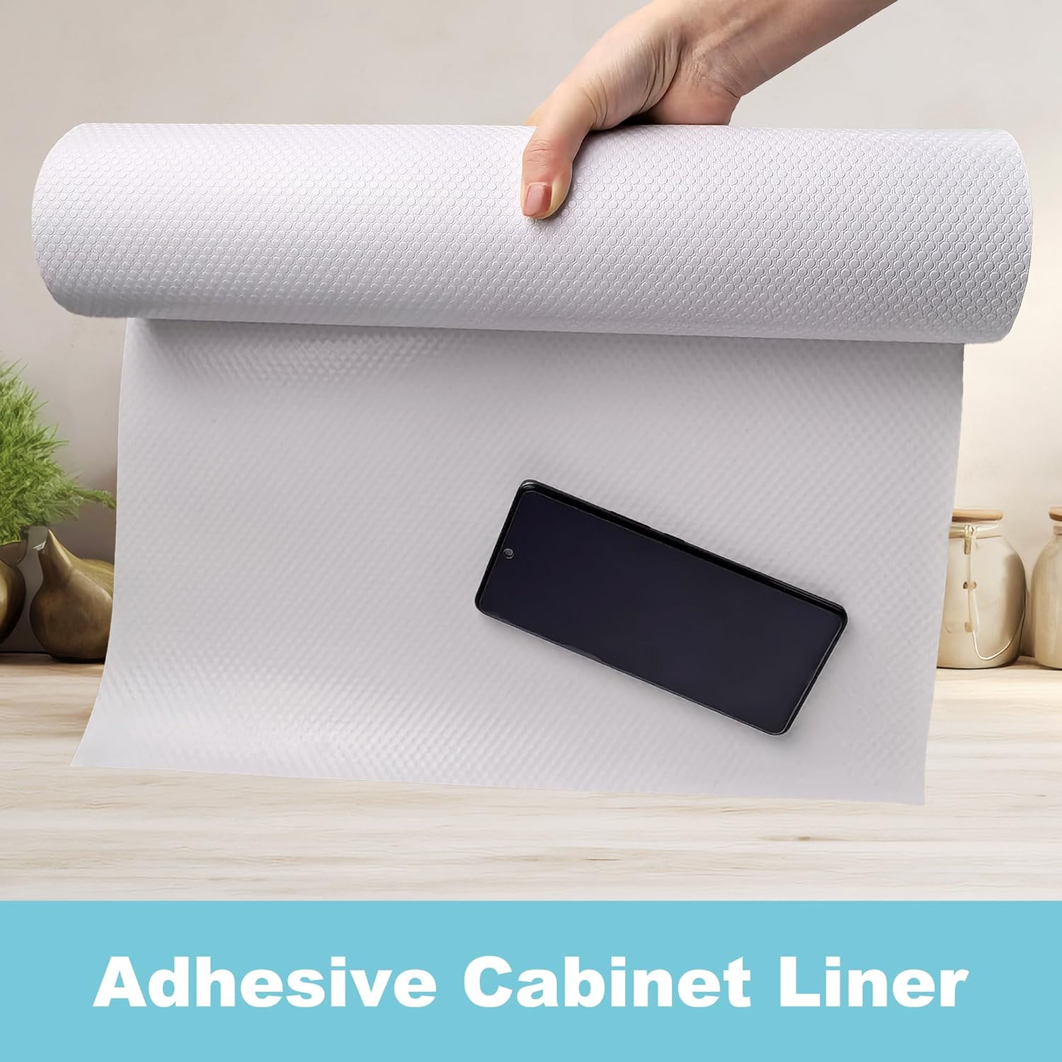 Self-Adhesive Large Cabinet Shelf Liner: Peel and Stick White Contact Paper - 24 x 290 Inch Non-Slip Easy to Cut, Removable Waterproof Under Sink Mat for Pantry Cupboard