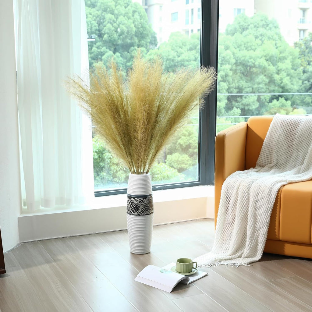 Wertuirk Gold Pampas Grass Decor - 45-Inch Set of 8 | Faux Tall Pampas Grass Soft and Fluffy | Perfect for Wedding Centerpieces, Great Gatsby Party Decorations and Glam Room Decor