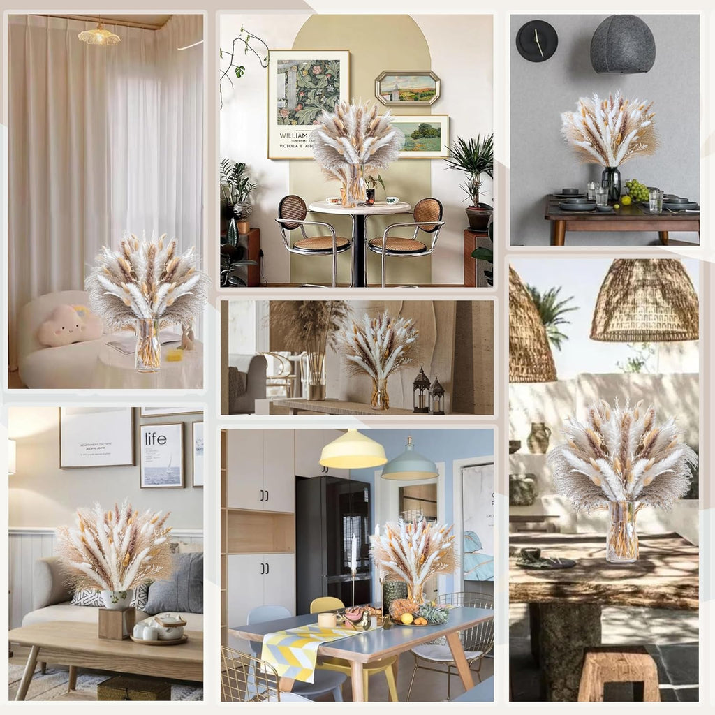 440PCS Natural Pampas Grass Mix Bouquet | Dried Pampas Bouquet for Wedding Boho Flowers Home Table Decor Desk Decor, Rustic Farmhouse Decor (440PCS)