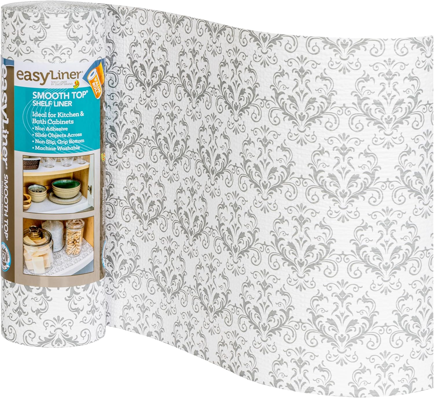 Smooth Top EasyLiner for Cabinets & Drawers - Easy to Install & Cut to Fit - Shelf Paper & Drawer Liner Non Adhesive - Non Slip Shelf Liner - 12in. x 10ft. - 6 Roll Project Pack - Taupe Buds