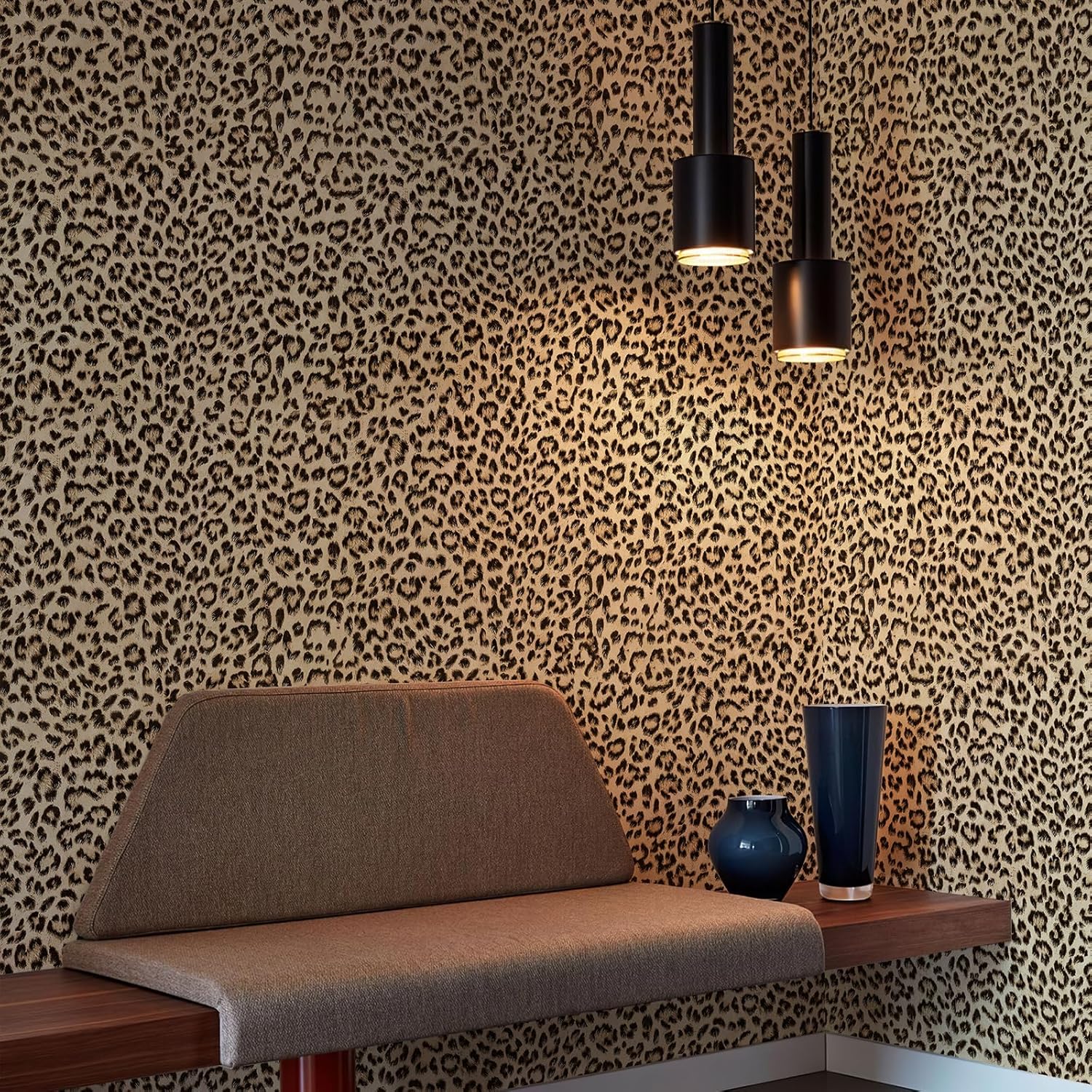 JiffDiff Leopard Print Peel and Stick Wallpaper, Waterproof Removable Self Adhesive Textured Wall Paper, Yellow Unique Funky Cheetah Contact Paper for Bedroom and Bathroom 480"X17.3"(57.6 sq. ft)