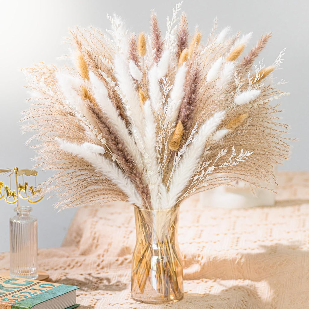 440PCS Natural Pampas Grass Mix Bouquet | Dried Pampas Bouquet for Wedding Boho Flowers Home Table Decor Desk Decor, Rustic Farmhouse Decor (440PCS)