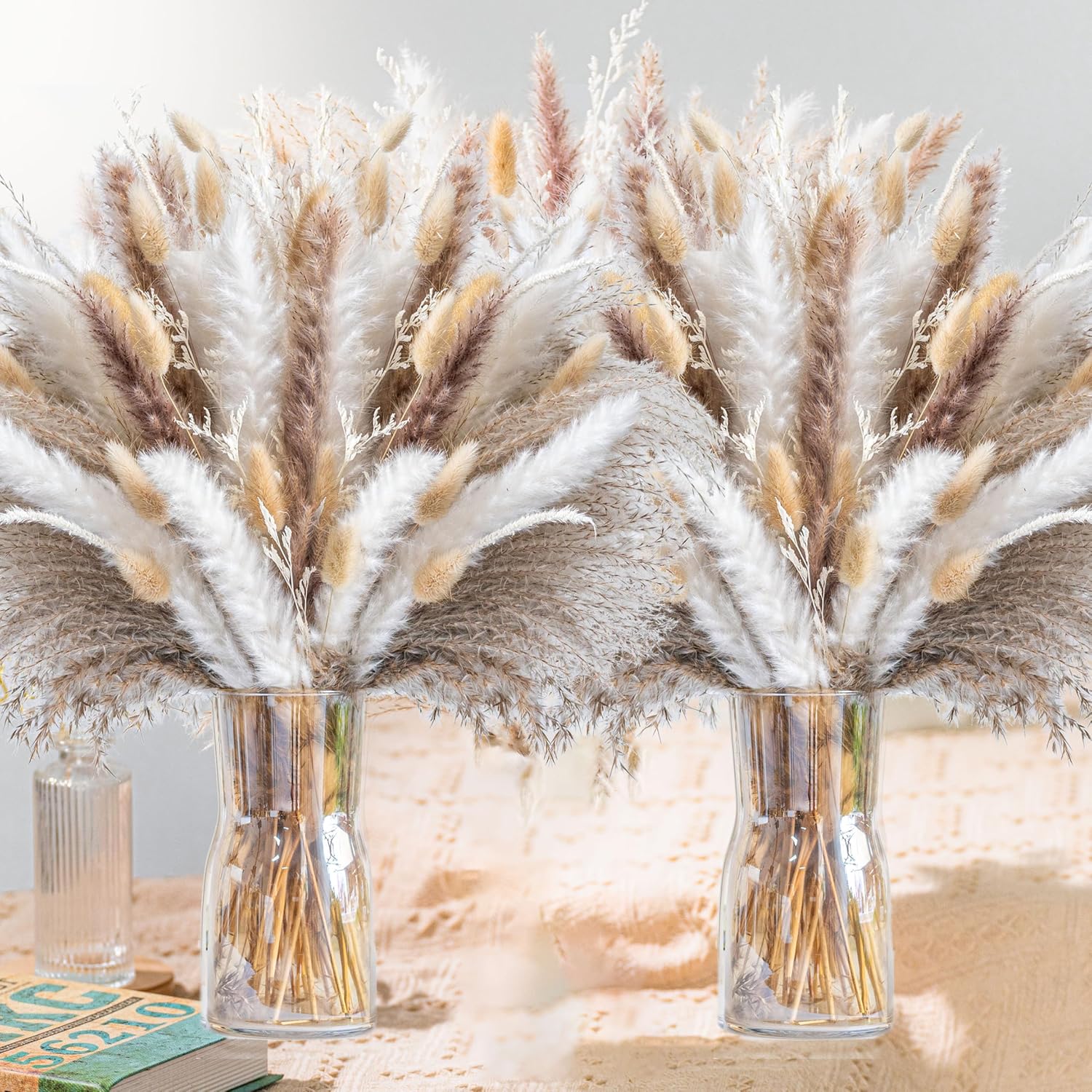 440PCS Natural Pampas Grass Mix Bouquet | Dried Pampas Bouquet for Wedding Boho Flowers Home Table Decor Desk Decor, Rustic Farmhouse Decor (440PCS)