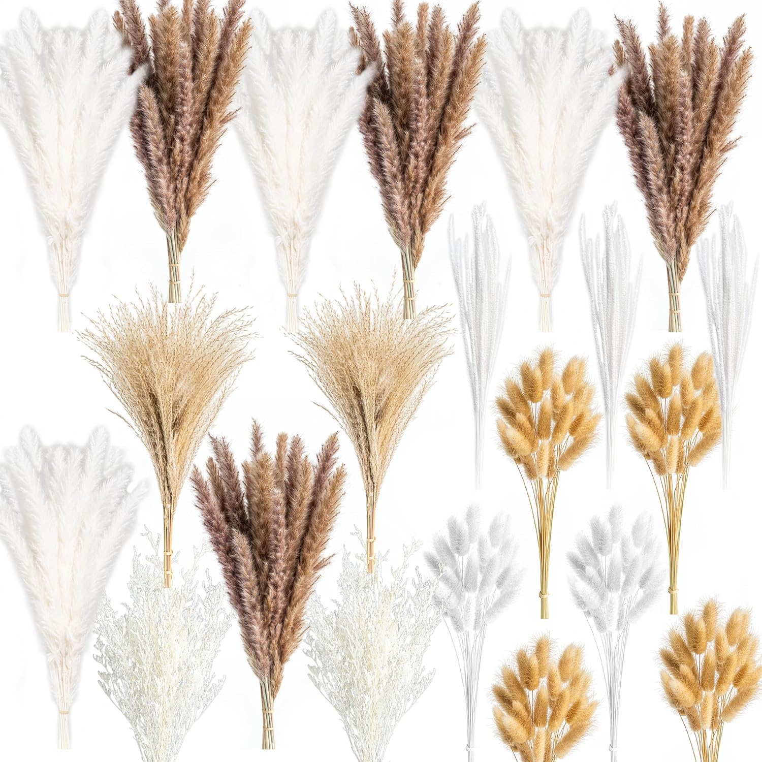 440PCS Natural Pampas Grass Mix Bouquet | Dried Pampas Bouquet for Wedding Boho Flowers Home Table Decor Desk Decor, Rustic Farmhouse Decor (440PCS)