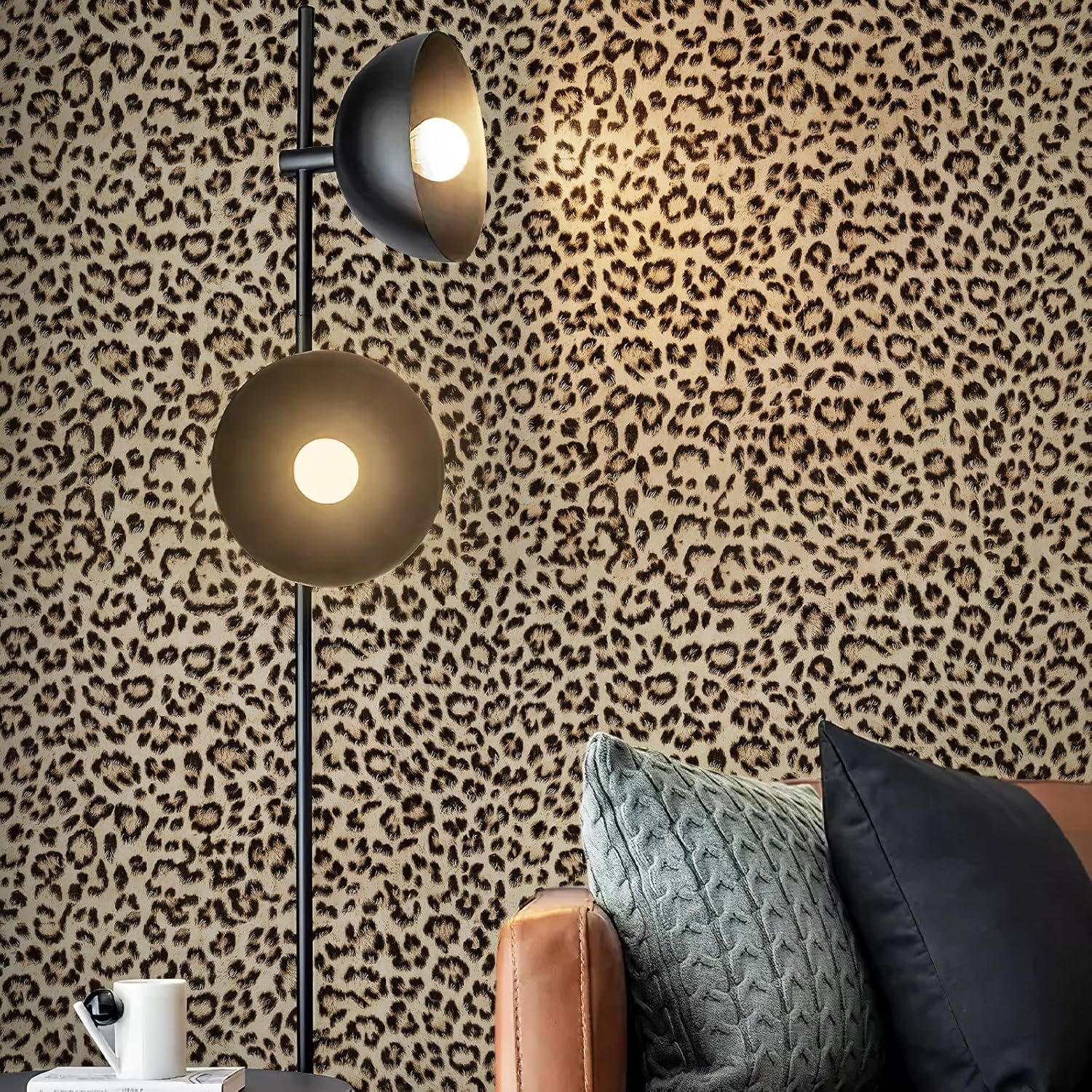 JiffDiff Leopard Print Peel and Stick Wallpaper, Waterproof Removable Self Adhesive Textured Wall Paper, Yellow Unique Funky Cheetah Contact Paper for Bedroom and Bathroom 480"X17.3"(57.6 sq. ft)