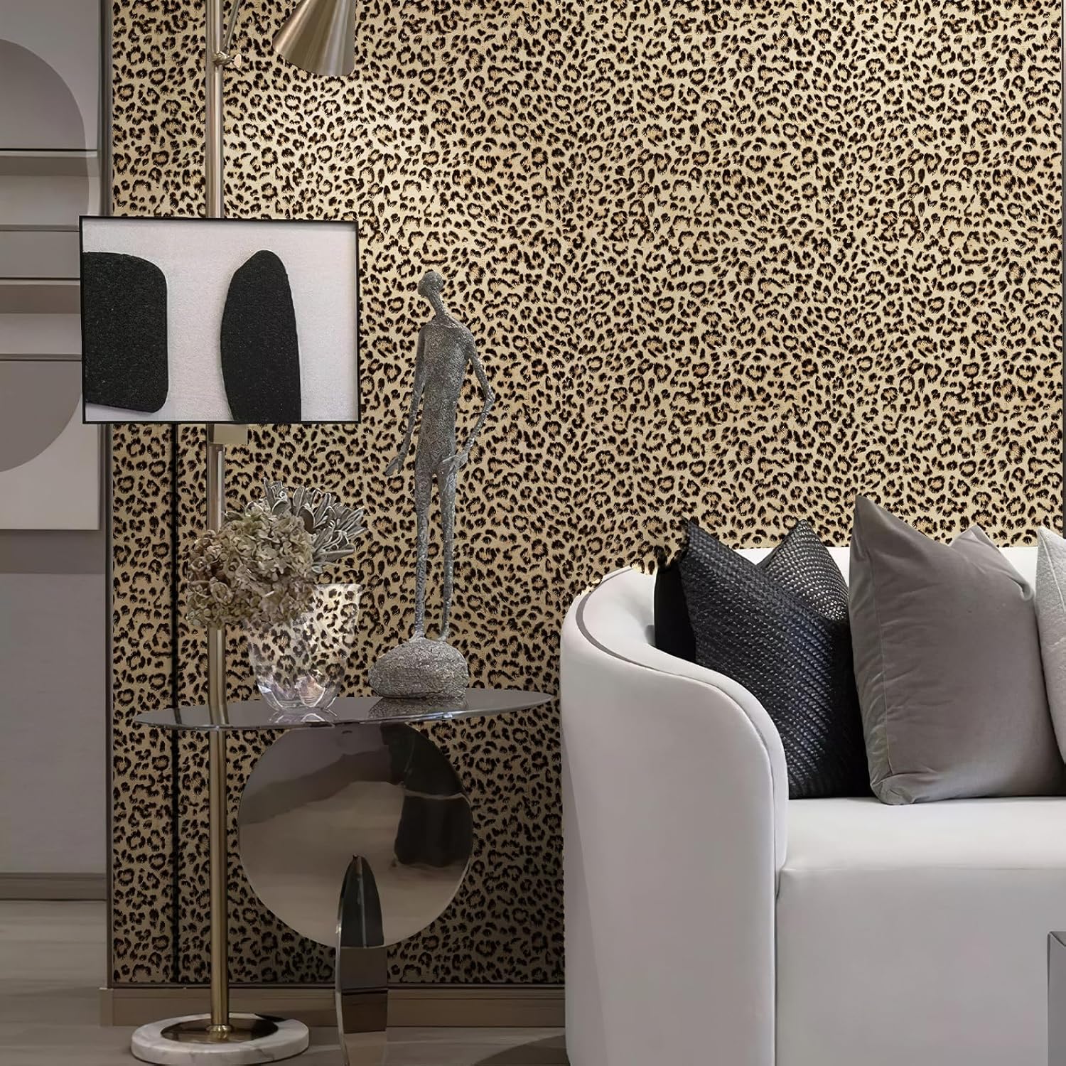 JiffDiff Leopard Print Peel and Stick Wallpaper, Waterproof Removable Self Adhesive Textured Wall Paper, Yellow Unique Funky Cheetah Contact Paper for Bedroom and Bathroom 480"X17.3"(57.6 sq. ft)